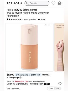 Rare Beauty True to Myself Natural Matte Longwear Foundation - 13